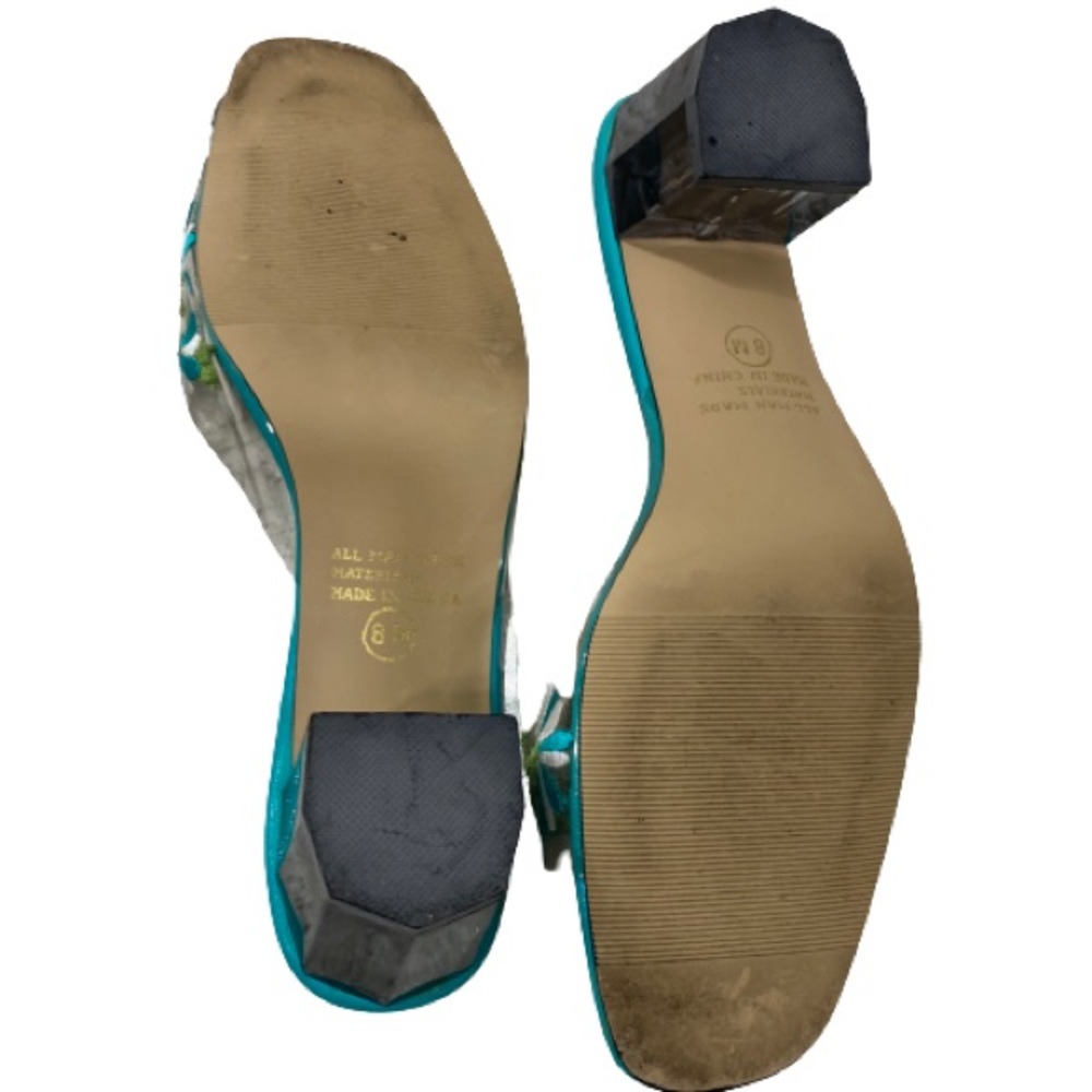 Annie Slides Lucite Block Heel Embroidered Vamp - image 5